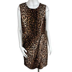 Shoshanna Silk Blend Faux Wrap Leopard Print Cocktail Party Dress 10 Black Brown